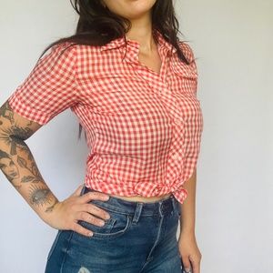 Vintage Sears Red Plaid Rockabilly Button Down